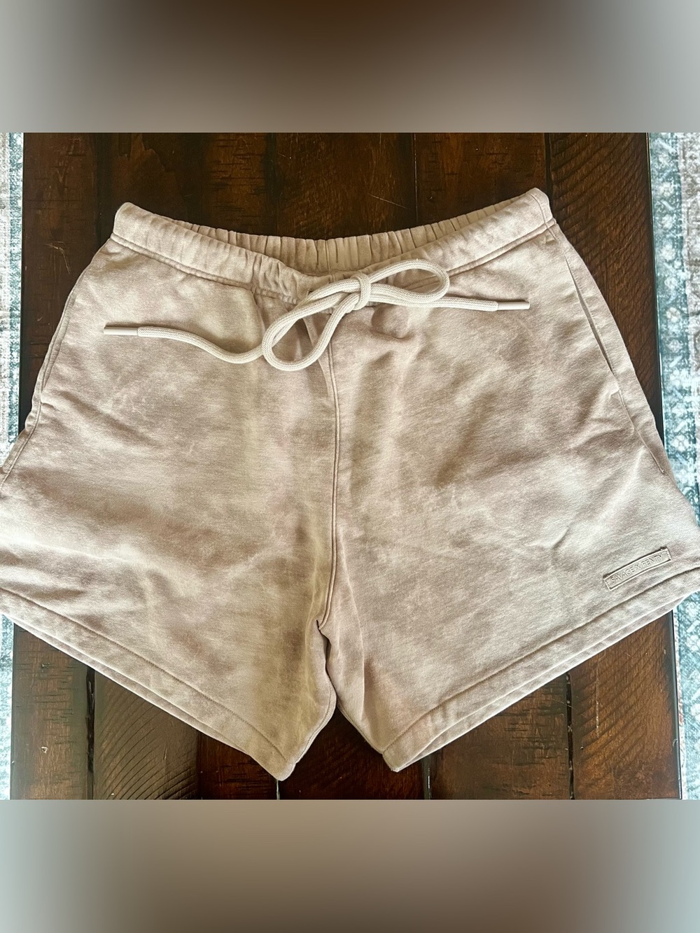 Savage X Fenty Men’s Fleece Sweat Shorts Beige Tonal Tie-Dye Large Lounge